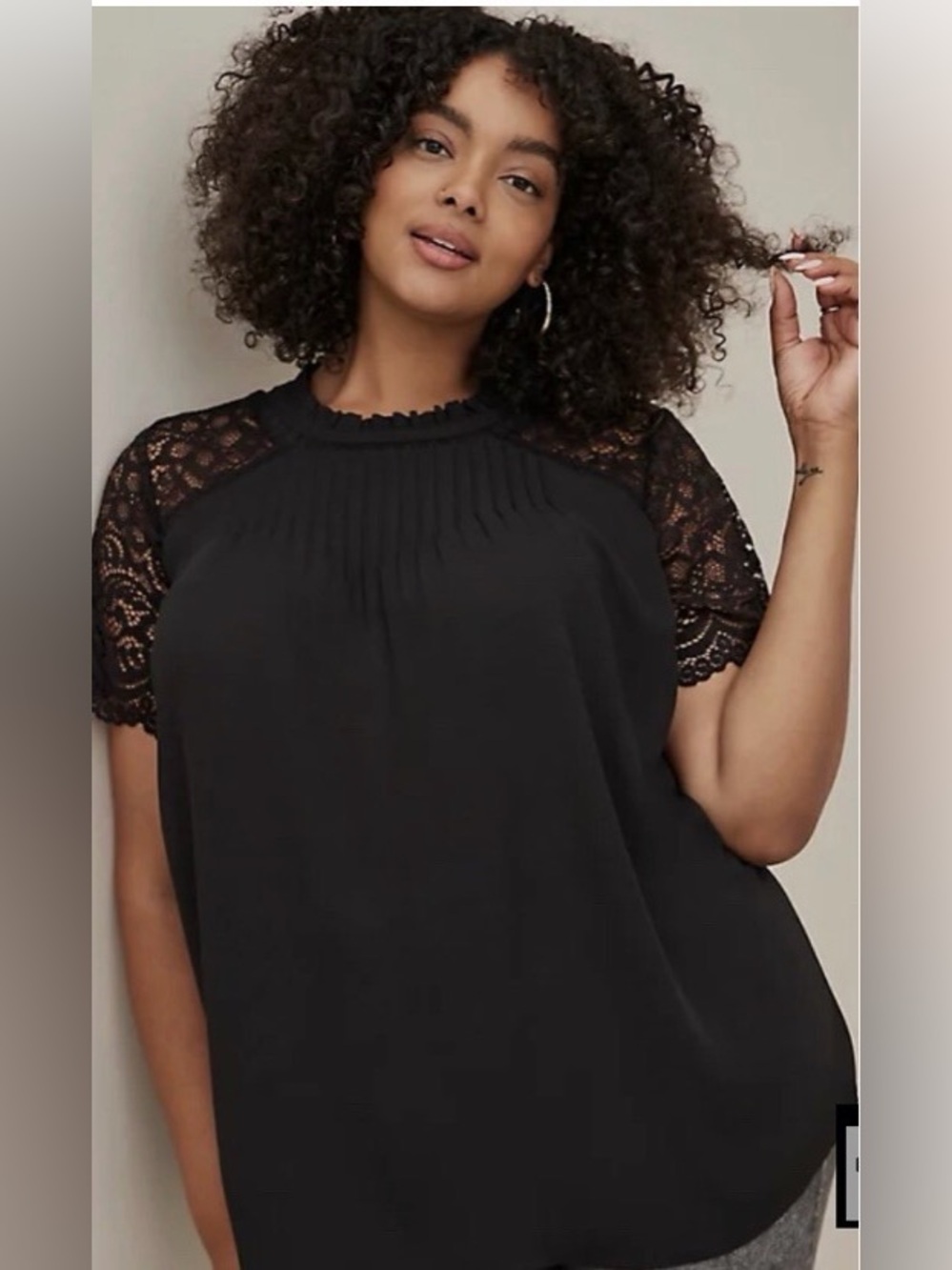 Torrid Georgette Lace Trim Blouse with Lace Sleeves